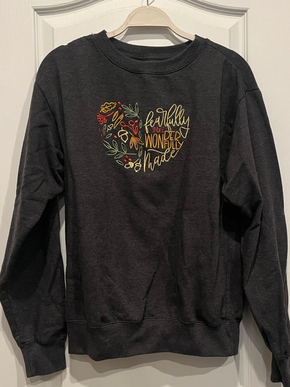 Love in Faith Crewneck Sweatshirt - Fearfully Wonderfully Made Embroidered Heart